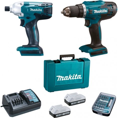 Makita – Pack de 4 outils électroportatifs 18V – 2 batteries 2.0Ah – Moteur Brushless – Coffret de transport inclus (1/2)