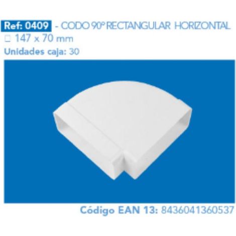 FPLUS codo rectang.horiz.90º 147x70 mm , CODO RECTANG.HORIZ.90º 147X70 MM