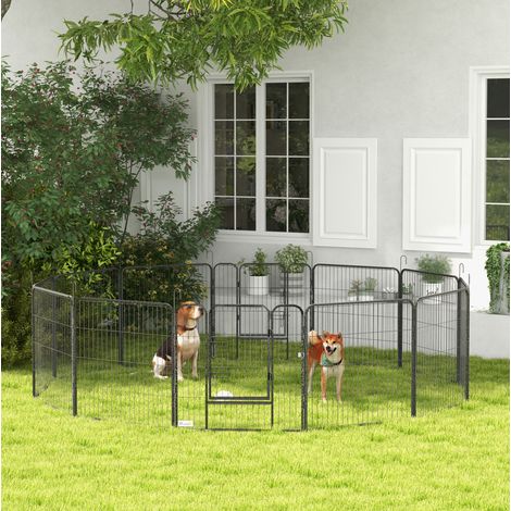 Parque para perros modular de acero gris 80 cm, 12 paneles plegables - MEUBLIV (1/5)