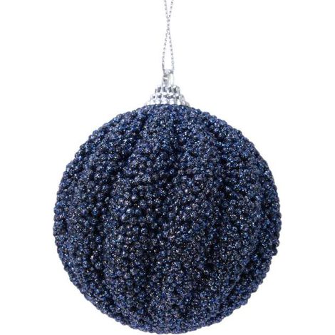 pallina di natale in foam glitter con calotta D 8 cm blu notte Peraga Christmas