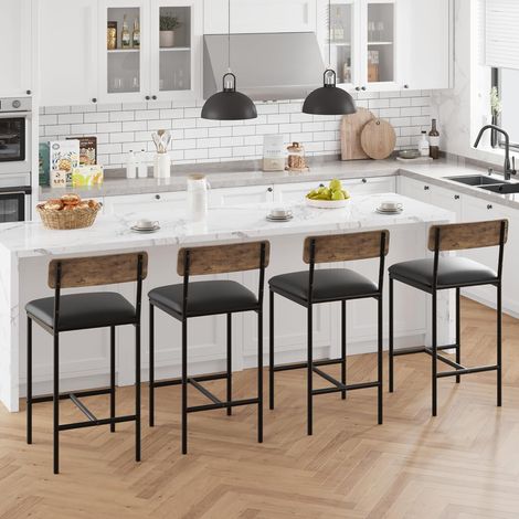 Lot de 4 Tabourets de Bar Style Industriel - Hauteur 95 cm avec Dossier et Repose-Pieds - Charge 136 kg (1/2)