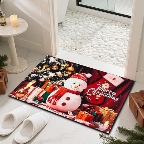 Antidérapant Paillasson Noel, 60x40cm, Tapis de Sol Bonhomme, Noel Tapis de Bain, Rouge Paillassons Porte Noëls, Paillasson Bonhomme Decoration pour Salle Bain, Chambre, Cuisine, Salon (1/5)