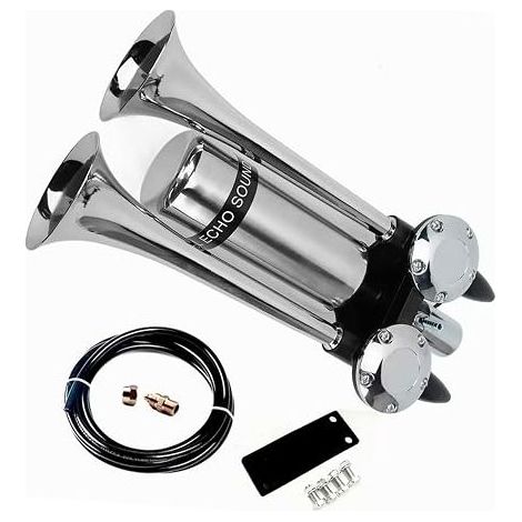 Car and boat horn, car air horn, extends the sound, truck horn, stainless steel air tank, suitable for 24V and 12V cars, yachts, and RVs (1/4)