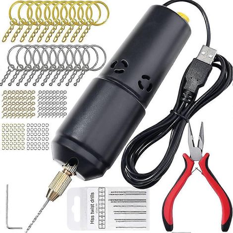 Elektrische Bohrmaschine für Harz, für Harzgussformen, elektrischer Spindelschraubstock-Satz mit 10 Bohrern für Harz-Schlüsselanhänger und Schmuck (1/5)