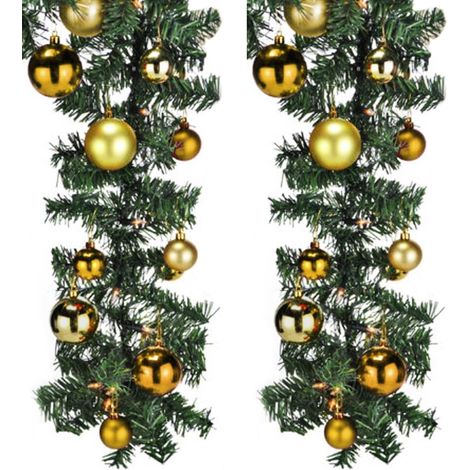 Tannengirlande 810 cm mit 100 LED + 60 Kugeln gold-MLK067W-TA+2xMYW99830-gold (1/5)