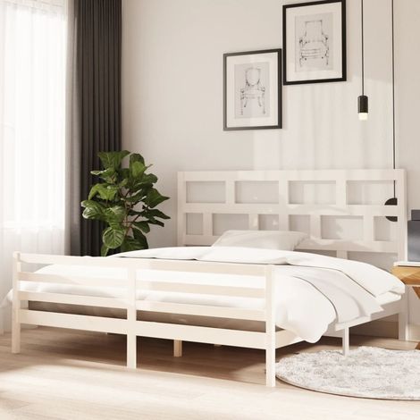 Bed Frame White Solid Pine Wood Double Durable Bed Frame vidaXL (1/5)