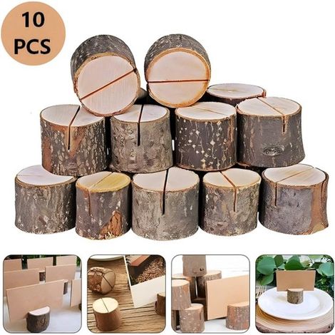 Lot de 10 porte-photos en bois ronds, pinces pour menus, cartes et numéros de table, pour mariage, fête et décoration (1/5)