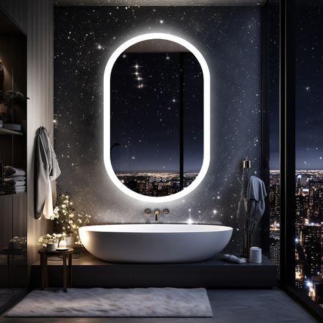 1000x500mm Illuminated Led Bathroom Mirror with Demister Pad Oval Backlit Wall Mounted - 1000mm x 500mm