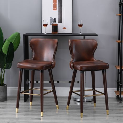 Ensemble de 2 tabourets de bar avec repose-pieds, chaise de bar avec dossier, tabouret de bistrot, chaise de salle à manger, tabouret de comptoir, similicuir, marron, 52 x 53 x 101 cm (1/5)