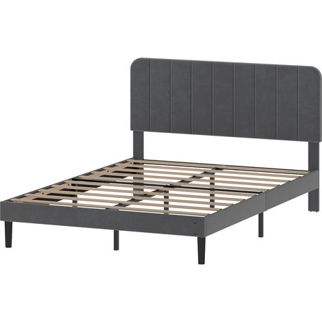 Levede Double Bed Frame with Adjustable Headboard Velvet Upholstered Dark Grey