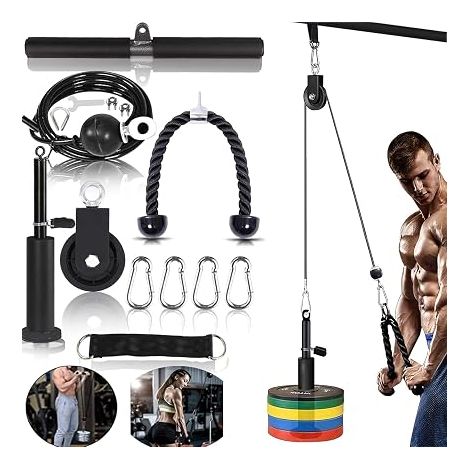 Weight Pulley System Gym Exercise Machine Strength Training Equipment Power Rack Accessories for LAT Pull Down, Biceps Curl, Forearm Workout (1/5)