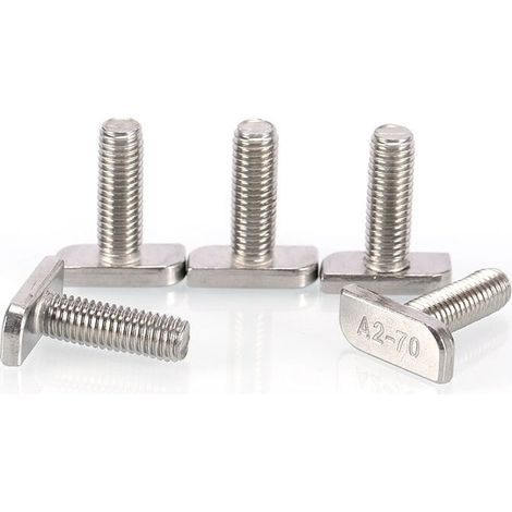 Tornillos de cabeza de martillo M8 de acero inoxidable, 10 piezas, tuercas y pernos de sujeción plateados, rosca completa. (1/5)