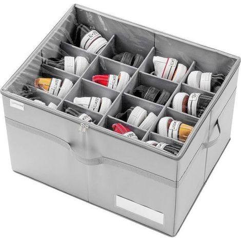 Organisateur Chaussures, Convient à 16 Paires, Grande Boite Rangement Chaussures Placard, Pliable, Poignées Renforcées, Gris (1/5)
