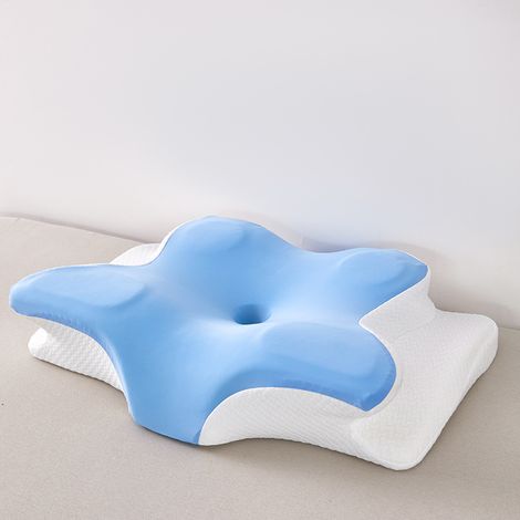 Oreiller en mousse à mémoire de forme en forme de papillon, oreiller à rebond lent, oreiller orthopédique, oreiller cervical, oreiller de soutien cervical papillon (bleu) (1/5)