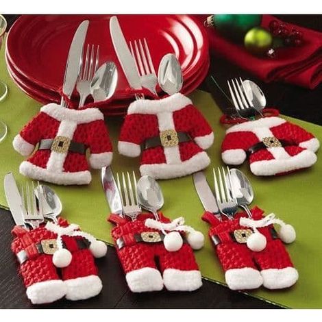 Décoration de fête - Noël - Ensemble couteau et fourchette - Rouge et blanc - 2 pièces - Polyester (1/4)