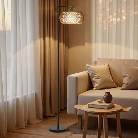 Lampadaire style bohème – abat-jour double couche – 3 températures de couleur – télécommande incluse – hauteur 170 cm – douille E27 – pour salon et chambre (1/5)