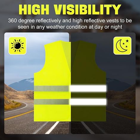 Gilet di sicurezza giallo ad alta visibilità 5 pezzi - Giubbotto riflettente certificato per conducenti, operai edili, ciclisti - Conforme agli standard europei (1/3)