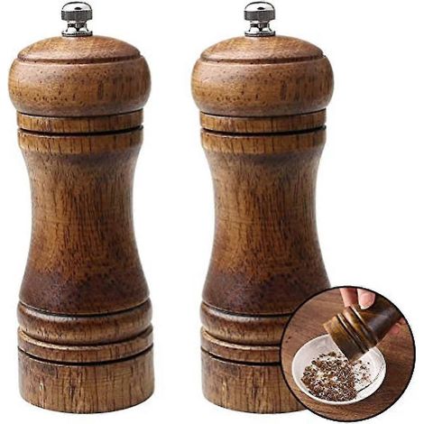 Moulin à poivre et à sel 5 pouces (2 pièces), moulin à poivre en bois réglable, moulin à épices pour usage professionnel et domestique