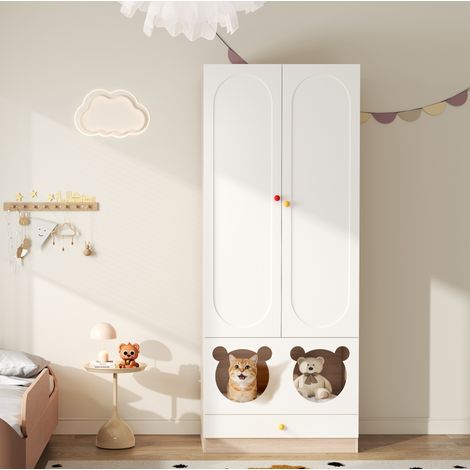 meuble rangement armoire enfant 80x50x200 blanc bois OKMYHOME (1/5)