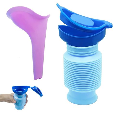 Retractable Urinal + Purple Funnel for Men and Women Portable 750 ml Urine Bottle Reusable Urine for Children, Camping, Car, Travel, Bottling and Queuing (1/5)