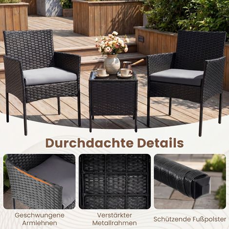 Set de mobilier de jardin, set de balcon en rotin 3 pièces avec 2 chaises et table de jardin - gris (1/5)