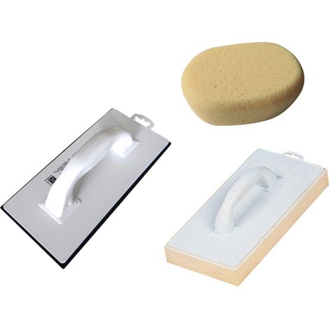 Nécessaire à joint – Kit complet carrelage : 1 platoir à jointer 14x25 cm, 1 platoir à nettoyer mousse jaune 30 mm, 1 éponge ovale 15x11x5,8 cm – Finition parfaite des joints