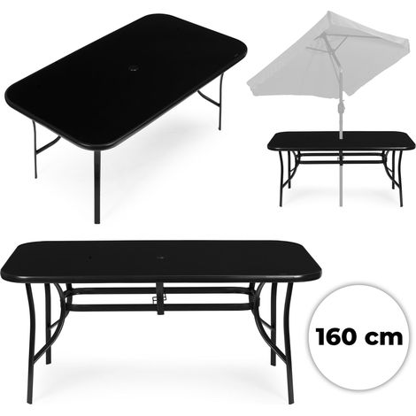 Mesa de jardín de 160x90 cm, cristal templado, negra. (1/5)