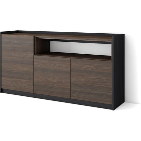 Skraut Home - Aparadores para salón, 156x37x80cm, 3 Puertas, Armario, zapatero, Roble oscuro y Negro (1/5)