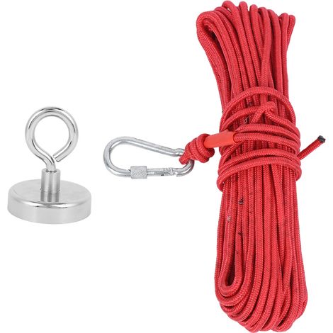 Aimant de pêche aimanté rivière chasse anneau unique anti-rouille 164kg N35 corde rouge 20m robuste pour récupération d'objets métalliques (1/5)