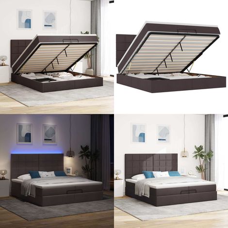 Ottoman-Bett mit Matratzen & LEDs Dunkelbraun 200x200 cm Stoff - Matratze - LED-Beleuchtung (1/5)