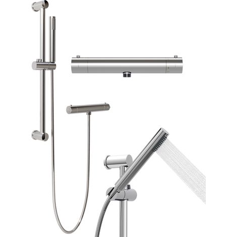 Set de Douche Argenté Granitan avec Mitigeur Thermostatique et Pommeau Design Réglable DELLA (1/5)