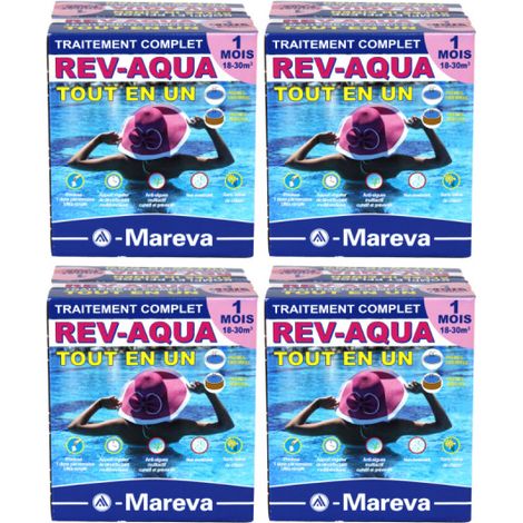 Set mit 4 Rev-Aqua MAREVA Sets Komplettbehandlung für Pools von 18 bis 30 m3 - 4 Monate