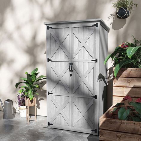 Abri de jardin indépendant avec 2 étagères, toit incliné enduit de bitume, en bois massif, 90 x 54,5 x 168,5 cm, gris (1/5)