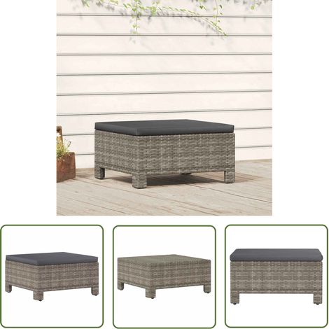 The Living Store Repose-pied de jardin avec coussin Gris Résine tressée - Chaise De Jardin - Fauteuil De Jardin - Salon De Jardin - Meubles De Jardin - Résine Tressée (1/5)