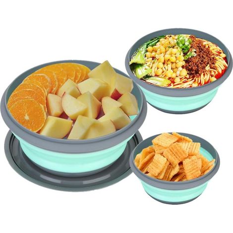 3er Pack faltbare Silikon-Schuesseln Camping, runde Schuesseln, tragbare Kuechenutensilien Reise Picknick (1/5)