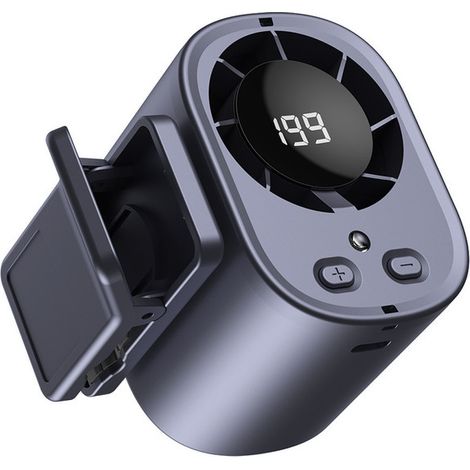 Ventilateur de voiture portable sur pince USB, 199 vitesses réglables, écran LED, rotation 360°, design compact, idéal pour voiture, bureau, voyage et camping, gris (1/5)