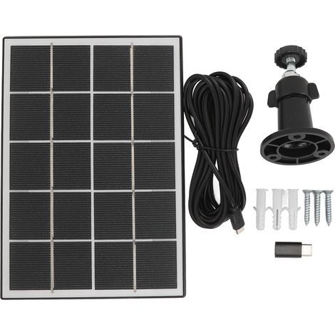 Panneau de charge solaire pour caméra avec support 3W 5V, silicium monocristallin de Type C, sécurité pour appareils Android, noir. (1/5)