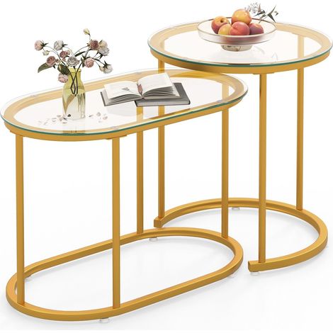 COSTWAY Set of 2 Round Nesting Coffee Table Accent Stacking Side Tables Space-saving (1/5)