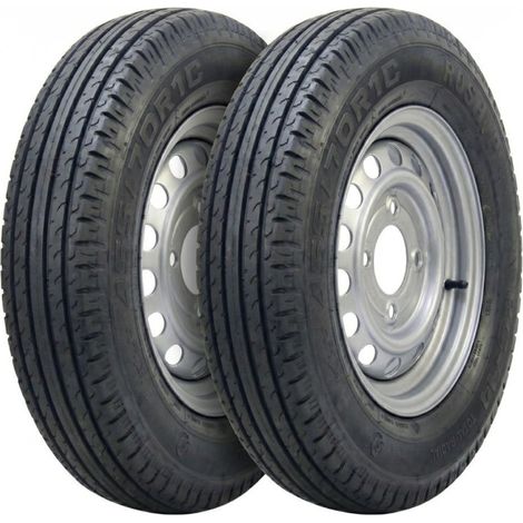Lot de 2 Roues complète 135/80R13 4 trous 130 déport 20 mm - Pour Remorque