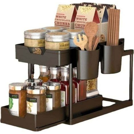 Étagère sous Évier Rack Organisateur, 2 Étages Étagère Rangement Cuisine Organiseur de Comptoir de Salle de Bain pour Rangement de Cuisine Salle de Bain L’Évier Balcon 402230.5cm (marron) (1/5)