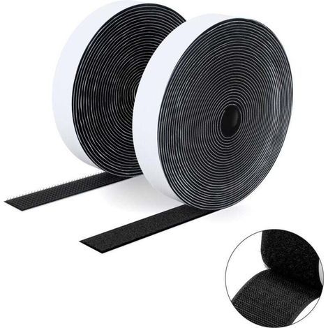 doppelseitige Klettstreifen, 20 mm x 5 m selbstklebendes Klebeband, strapazierfähige Streifen, Verbindungsband für Bilderrahmen, Moskitonetze, Teppiche, Heimwerkerprojekte – Schwarz (1/4)
