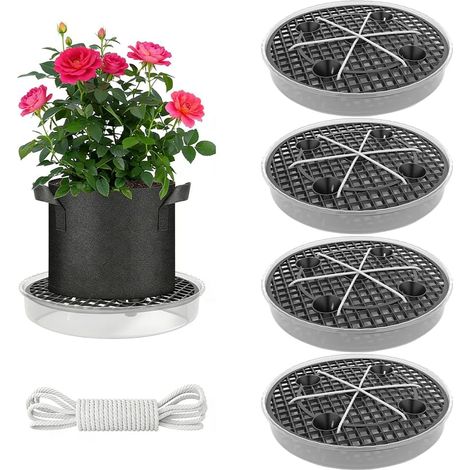 Lot de 4 soucoupes à arrosage automatique - 30 cm - Système d'irrigation pour pots en tissu - Accessoires de culture avec indicateur de niveau d'eau (1/5)