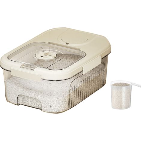 Boîte de Rangement pour Riz Transparente Étanche avec Fermeture Magnétique - Récipient de Stockage Alimentaire pour Céréales et Aliments Secs, Blanc Crème (1/5)