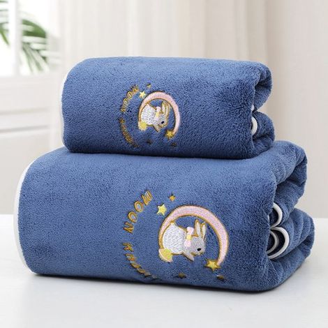 Serviette de bain 70 x 140 cm, serviette de plage, motif « Lapin de la Lune », serviette en coton doux, douce et absorbante pour la salle de bain, la cuisine, les soins du visage, la plage, etc. (1/5)
