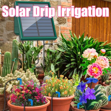 (1 kit d'accessoires goutte à goutte) Système d'irrigation solaire, système d'arrosage automatique avec tuyau de 10 m et 10 embouts goutte à goutte pour l'intérieur et l'extérieur, jardin, balcon, ter (1/4)