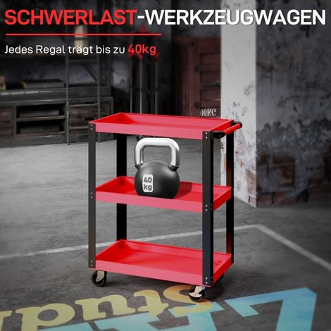 Carrello portautensili a 3 ripiani in metallo, 120 kg, con ruote, rosso OKMYHOME (1/5)