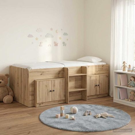 vidaXL Cadre de lit en loft avec armoire 3 pc Chêne artisanal (1/5)
