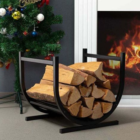Porte Bûches de Cheminée en Métal Grande Capacité Support de Stockage de Bois Intérieur Extérieur Range Bûches Charge 30 kg
