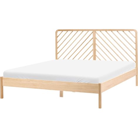 Lit avec Sommier en Bois de Pin Naturel Style Scandinave 180 x 200 cm Marron Clair Sephos (1/5)
