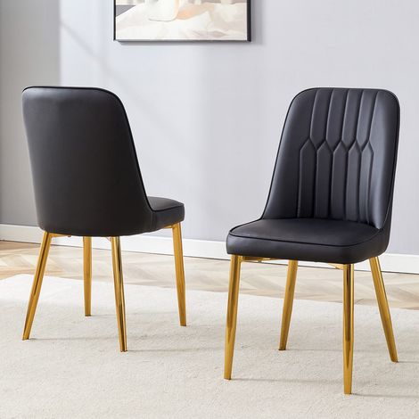 Lot de 2 chaises simili cuir noir, design minimaliste, assise large, pieds métal antidérapants (1/5)